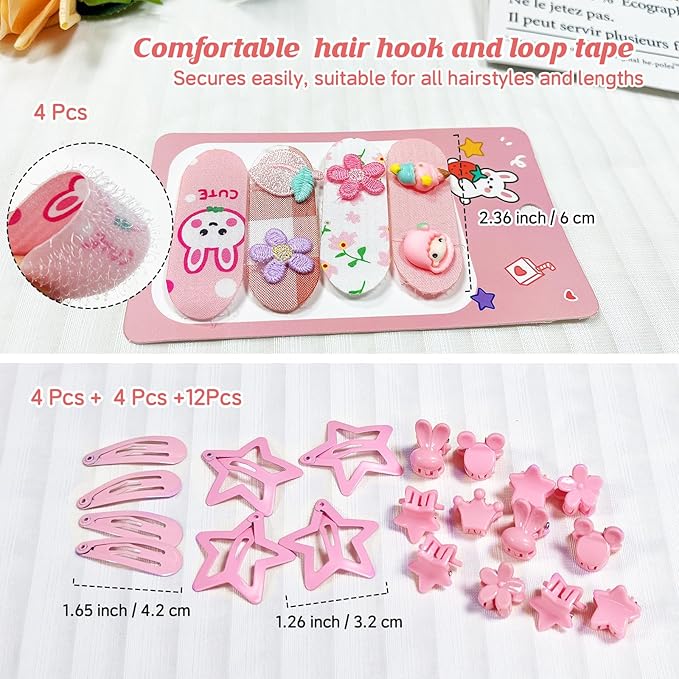 400 Pcs Baby Girls Hair Accessories Set,Baby Girls Hair Ties,Flower Bows Rubber Bands,Hair-friendly Hair Clip,Soft Elastic Hair Bands,Claw Clip(Pink)