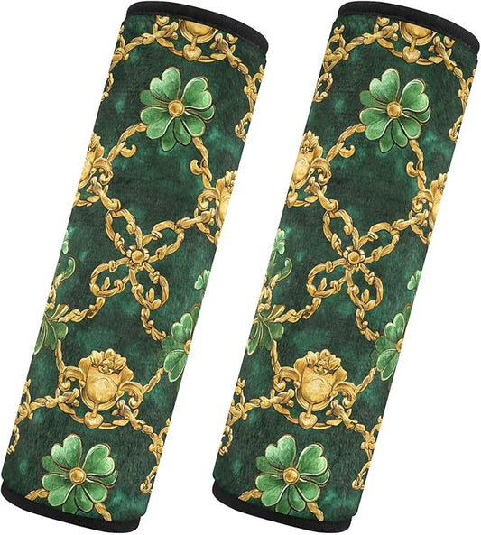 Green Gold Shamrocks Seat Belt Cover Pad 2 Pack Car Seat Belt Cushion Soft Car Seat Shoulder Protector for Adults Kids