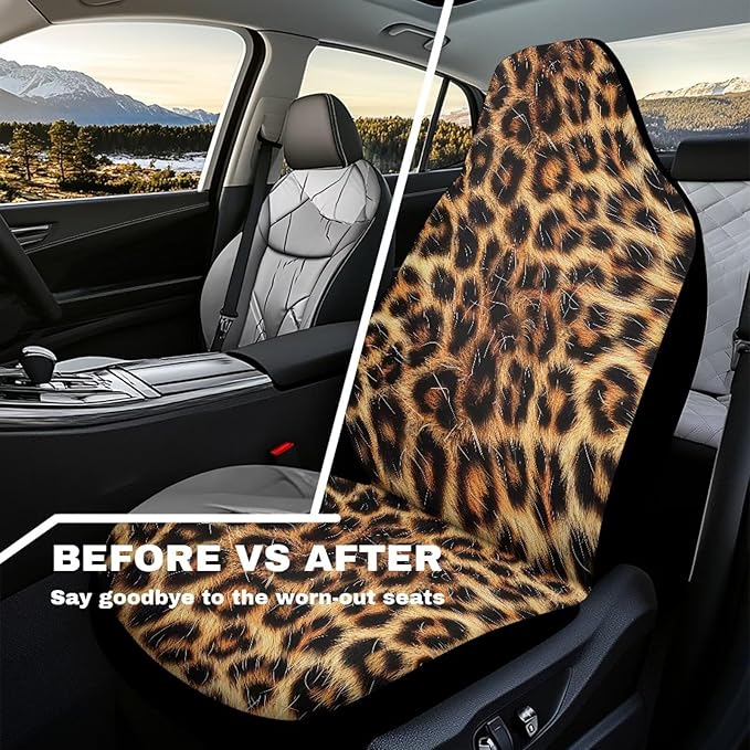 Leopard Car Front Seat Covers Waterproof Car Seat Cover Easy Installation Breathable Front Seat Cover Protection Interior Accessories Universal for Auto Truck Van SUV 2 Pcs