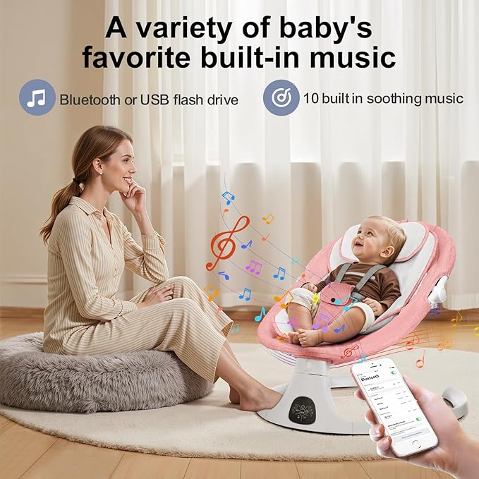 Baby Swing 3 in 1 Multifunctional Infant Rocker, Portable with Remote Control, 5-Point Seat Belt, 5 Auto Rocking, 3 Speed Timer, Electric with Music (0-12 Months) (Pink)