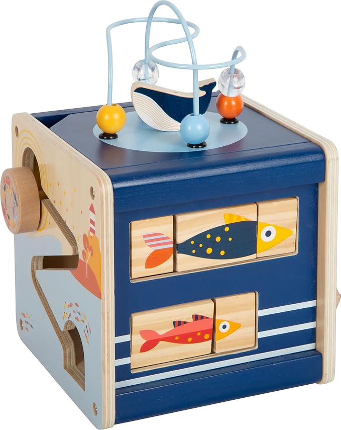 Small Foot Large Ocean Wooden Motor Skills Cube, Maritime Motor Skills Toy for Young Children from 12 Months, 12312