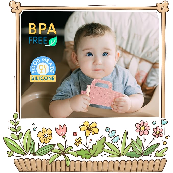 Baby Teething Toy Silicone Baby Teether for 3 6 12 18 Months Infant Tumbler Cup Shape Babies Teething Relief with Handle Toddler Chew Toys Food Grade BPA Free Teether Toys for Boys Girls White