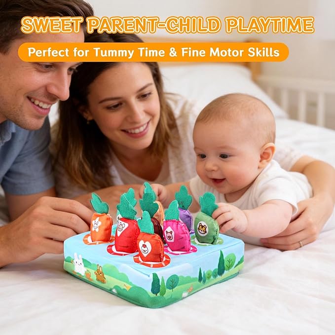 Montessori Toys for 1 Year Old, 10 PCS Plush Carrot Play Kit with Color Shape Number Matching, Pull-Out Soft Baby Sensory Toy Fine Motor Skills Toddler Learning Toys for 6-12 Months Boys Girls Gifts
