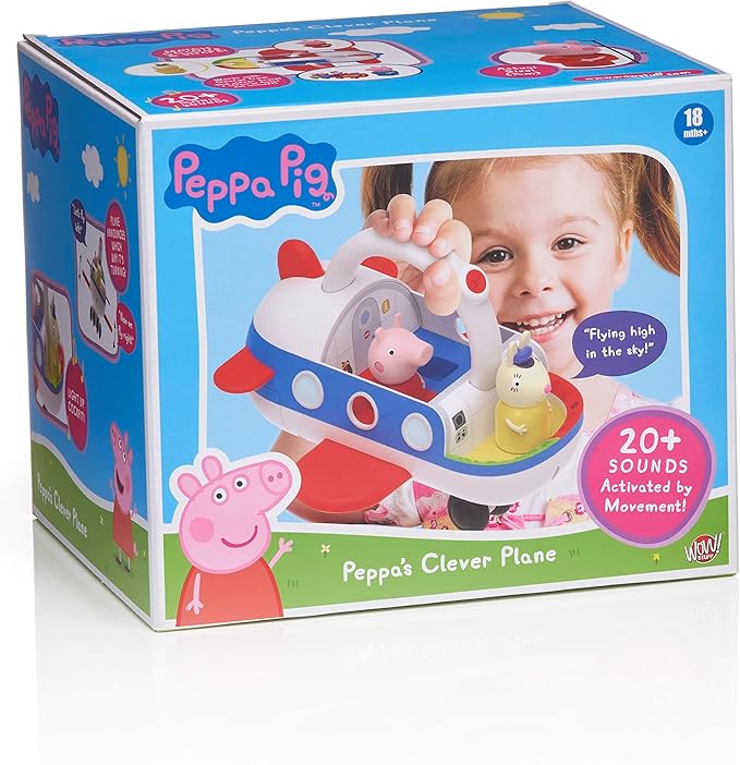 Wow! Stuff Peppa Pig Toys Clever Plane | Pre-School Learning Interactive Toy | 25+ Lights, Sounds and Phrases | Reacts to Motion Detection | for Toddlers Both Girls and Boys Ages 3+, White