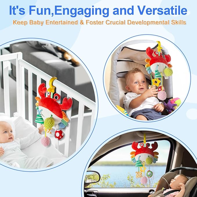 Lynncare Car Seat Toy for Babies 0-6 Months, Stroller Toy with a Convenient Clip, Carseat Toys Hanging Baby Accessories,Built-in Bell, Rattle,Mirror for Infant,Babies Gift 0-3-6-12 Months Boy Girl