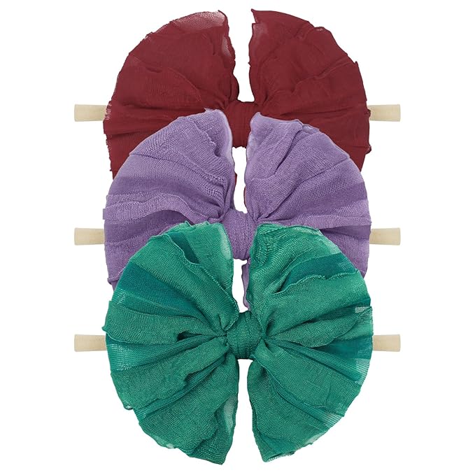 Lace Big Bows Baby Headbands Elastic Hairbands Hair Bows Children Soft Hair Accessories Newborn Infant Toddlers Wine Purple Green 3 PCS