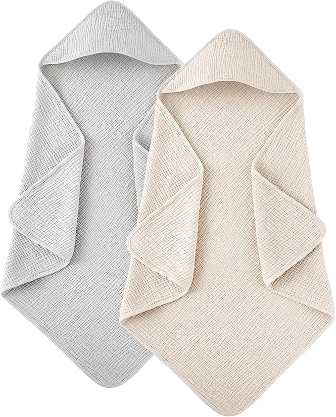 Susurration 2 Pack Thick Muslin Baby Towels, 100% Cotton Soft and Absorbent Baby Bath Hooded Towel for Newborn, Infant, Girls, Boys, Baby Essentials