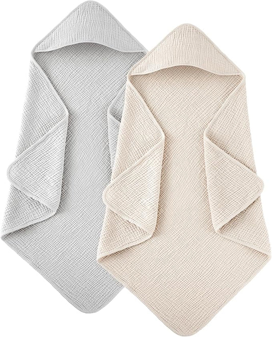 Susurration 2 Pack Thick Muslin Baby Towels, 100% Cotton Soft and Absorbent Baby Bath Hooded Towel for Newborn, Infant, Girls, Boys, Baby Essentials