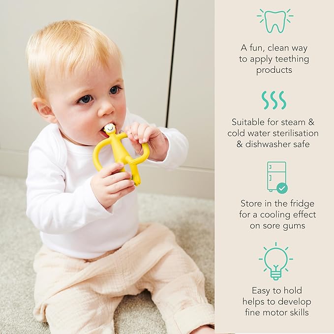 Matchstick Monkey Original Teether & Gel Applicator – Silicone Baby Teether, Easy-to-Grip, BPA-Free, Supports Self-Soothing & Early Brushing, 3 Months+, 4 Inches, Yellow