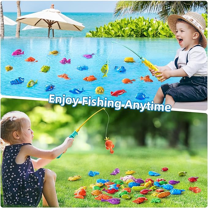 JUKUDAHU Magnet Fishing Game for Kids 3 4 5 6 7 8 Years Old - Pool Bath Toys for Toddlers, Pole Rod Net, Floating Fish Toys, Outdoor Party Toys for Boys Girls Kids Age 3-8 8-12 Year Old