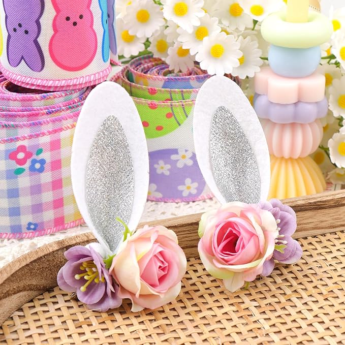 Easter Velvet Bow Hair Clips for Baby Girls Alligator Bow Clip Easter Bunny Ears Flower Clips Hairpin Easter Hair Accessories for Infant Toddler White
