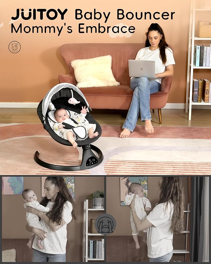 Baby Swing for Infants to Toddler Electric Newborn Swing with 5-Speed 5-Point Carabiner,with Bluetooth Music 10-Preset Melodies, Indoor and Outdoor use Black