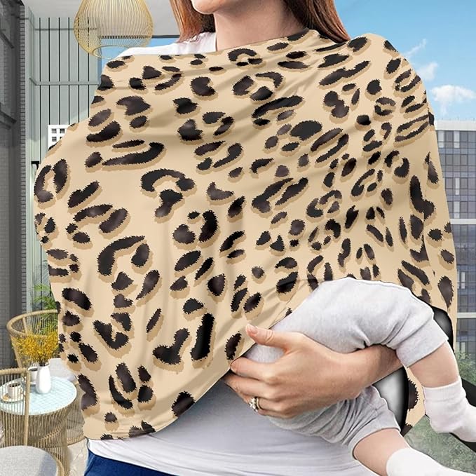 Forchrinse Cheetah Nursing Cover for Babies Breastfeeding Scarf Soft Car Seat Cover Infant Carseat Canopy Multi-Use Cover for Mom