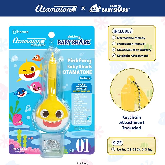 Otamatone Melody [Special Baby Shark Edition] Portable Mini Size Electronic Keychain Musical from Japan – by Maywa Denki [English Instructions] – Baby Shark