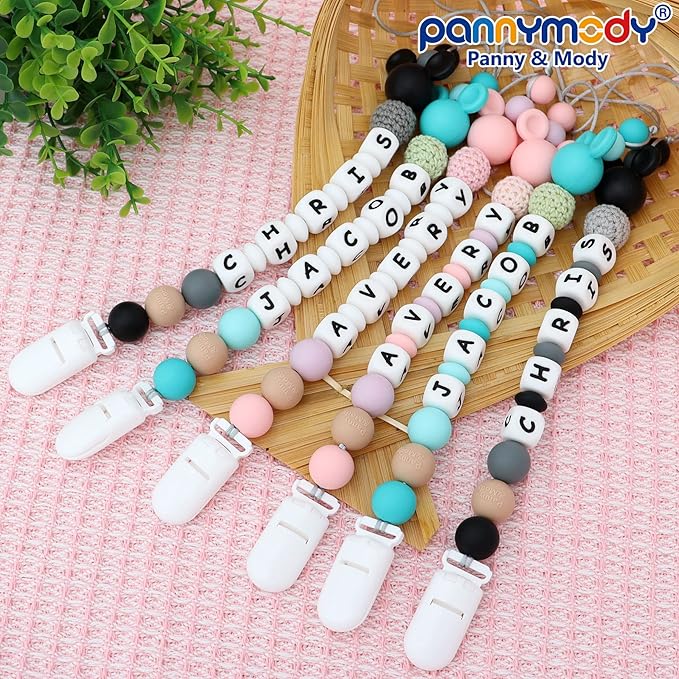Personalized Pacifier Clip with Name, Customizable Mouse Pacifier Leash for Baby, Universally Fit All Pacifiers (Black)