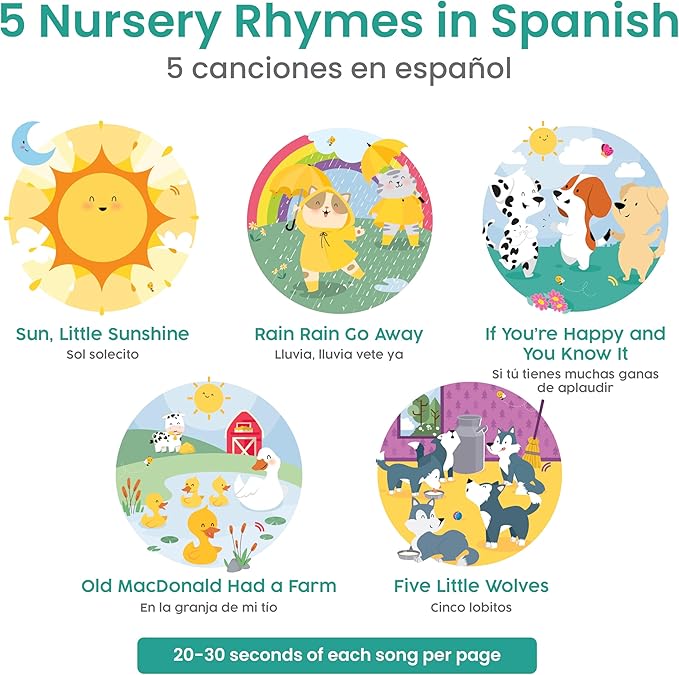 Binibi Sol Solecito – Bilingual Musical Sound Book for Toddlers 1–3, Spanish Nursery Rhymes & Play Songs, Interactive Board Book. Libro en Espanol para bebés.