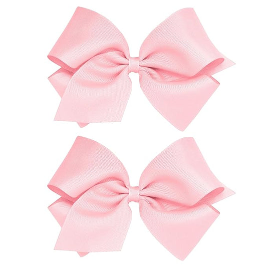 Wee Ones Girls 2 Pack Grosgrain Hair Bows with Plain Wrap Centre on a Wee Stay No Slip Clip, King, Light Pink