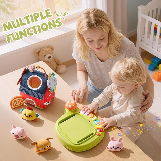 Baby Toys 6-12 Months, Musical Toys for 1 Year Old, Stuffed Farm Animals for Baby, 6 7 8 9 10 12 Month Old Baby Boy Girl Gifts, Sensory Montessori Toys for 1 Year Old