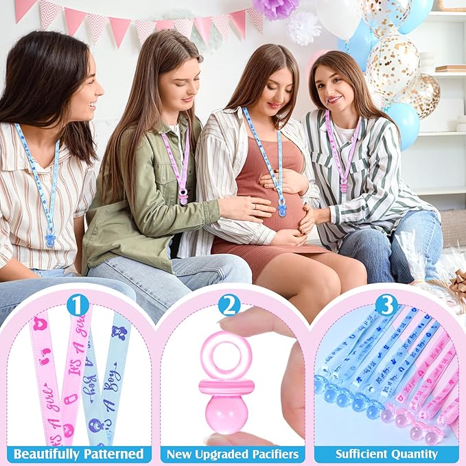 36 Pieces Baby Shower Pacifiers Necklace, Cute Acrylic Pacifier Necklaces for Baby Shower Games Charm, Party Favors, Gender Reveal Necklaces Decorations DIY, Gender Reveal Table Scatter(Blue&Pink)