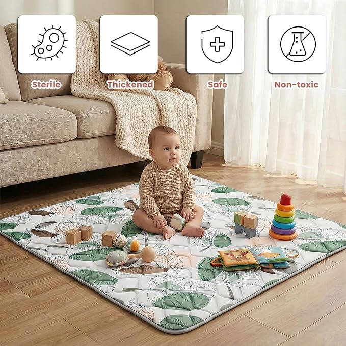 UBRAVOO Baby Play Mats for Floor, Crawling Playpen Mat, Thicken Soft Cushioning Padding Foam Playmate for Baby and Toddlers Infants, Non-Slip & Machine Washable (71" X 59", Leaf)