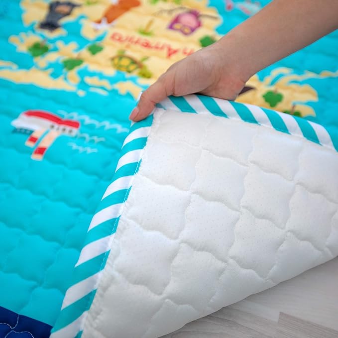 Moiré World Animal Map Learning Baby Play Mat Extra Large 76 in. x 58 Padded Crawling Carpet for Babies
