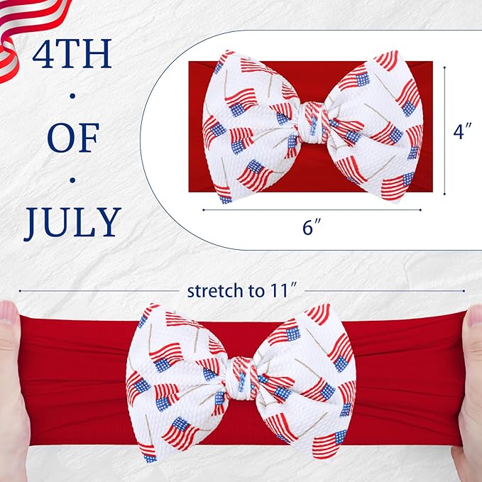 Hairband, 4th of July Baby Headband, American Flag Bow, Patriotic Headband, Red Blue White, Newborn Bows Infant Headband for Baby Girl, Toddler Headbands, 2 Count
