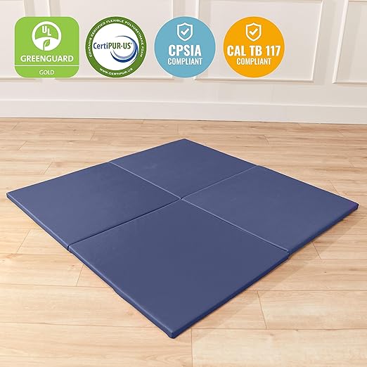 ECR4Kids SoftZone Play Patch Activity Mat Squares, Modular Playmat, Navy, 4-Pack