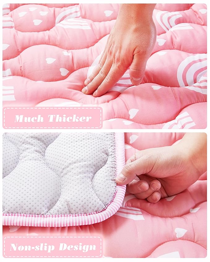 Viviland Baby Mats for Floor, 50x50 Inch Playpen Mat, Thick Cushioning Padding Playmat for Baby and Toddlers Infants, Non-Slip & Machine Washable, Pink Rainbow