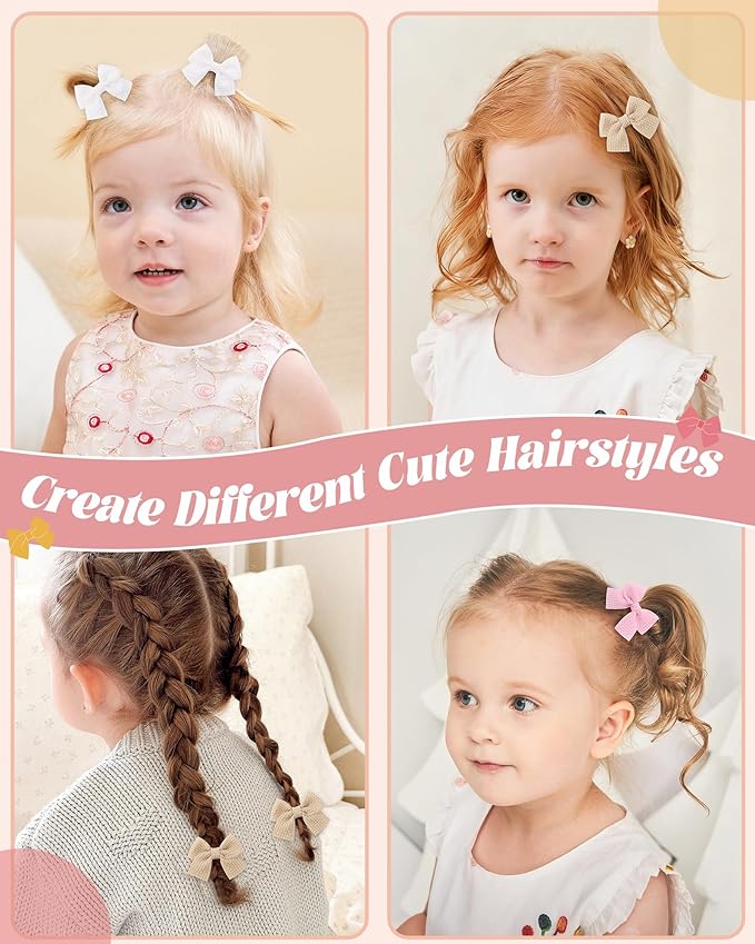 Jollybows 20pcs Baby Hair Clips Girls Bows 2" Mini Alligator Clip Toddler Pigtail Bow for Fine Hair-Pink White Yellow Gray Pulple