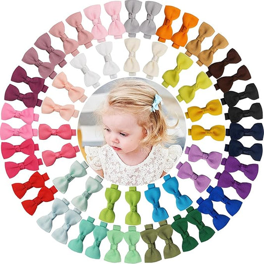 Baby Hair Clips 60 Pieces 30 Colors in Pairs Baby Girls Fully Lined Bows Hair Pins Tiny 2" Hair Bows Alligator Clips for Girls Infants Toddlers