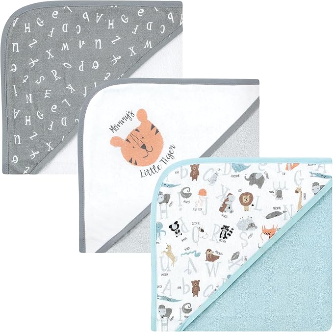 Hudson Baby Unisex Baby Cotton Rich Hooded Towels, Alphabet, One Size