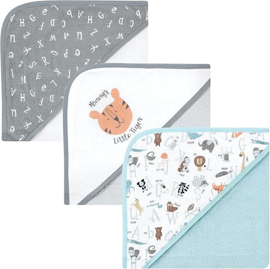 Hudson Baby Unisex Baby Cotton Rich Hooded Towels, Alphabet, One Size