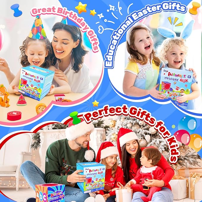 KMTJT Montessori Wooden Alphabet Mystery Box for 3 4 5 Year Olds - Tactile Sensory Educational Toys, Preschool Learning Letters & Phonics Game, Fine Motor Skills Gift for Boys Girls (26 Pcs)