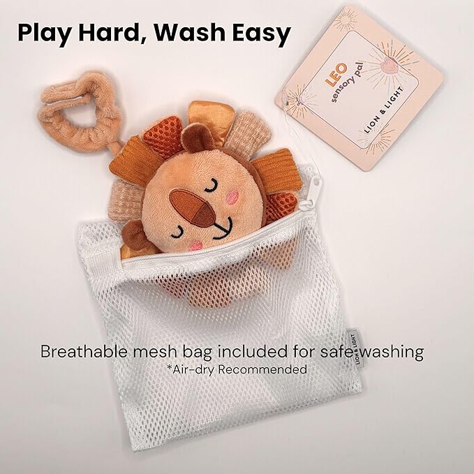 Lion & Light® Leo Crinkle Toys for Baby | Sensory Toys for Babies | Baby Hanging Toys | Mellow Textures & Crinkle Sounds | Soft Rattle Toy for Babies 0-6 Months | Plush Toys for Kids