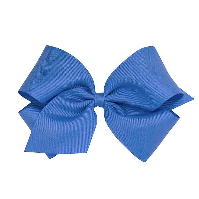 Wee Ones Girls' Classic Grosgrain Hair Bows with Plain Wrap Center, No-Slip Hair Clip, Handmade, Capri Blue, King