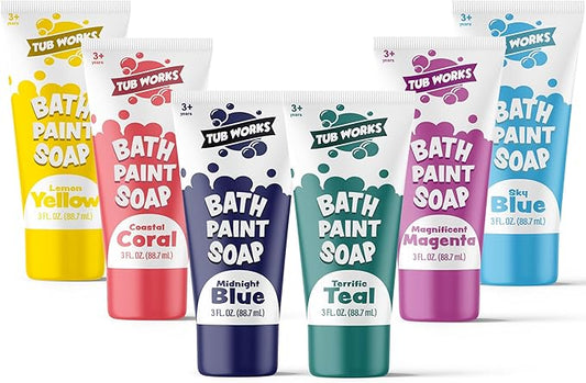 Tub Works® Bath Paint Soap Bath Toy, Fun Colors 6 Pack | Non-Toxic | Washable Bathtub Paint for Finger Painting on Tub Walls | Ideal Toddler Bath Toys for Creative Play | Easy to Clean, Fun Paint Soap