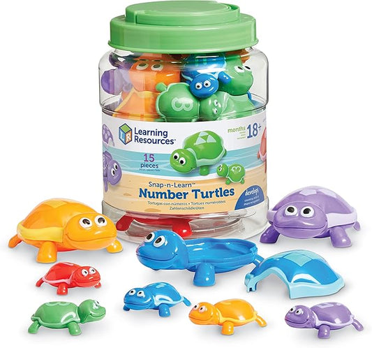 Learning Resources Number Turtles Set - 15 Pieces, Ages 18+ Months, Fine Motor Toys for Toddlers, Counting, Color & Sorting for Kids