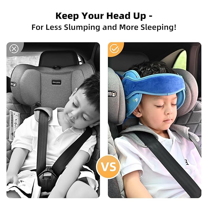 Letton Child Head Support for Car Seats - Adjustable Toddler Car Seat Head Holder Head Strap, Breathable Kids Headrest Neck Relief - A Comfortable Sleep Solution (Blue Dinosaur)