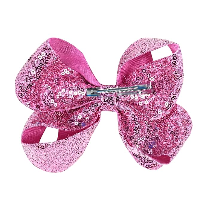 6 Inch Purple Sparkly Glitter Sequin Hair Bows for Girls Toddlers Kids Children Teenage (2PCS)
