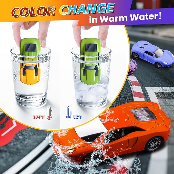 Color Change Pull Back Car Toy-6pcs Mini Alloy Vehicle Toys,Magical Transformation in Warm Water,Bathtub Water Table Toy for Easter Fillers,Goodie Bags Fillers,Themed Party,Carnival Prize for Kids 3+