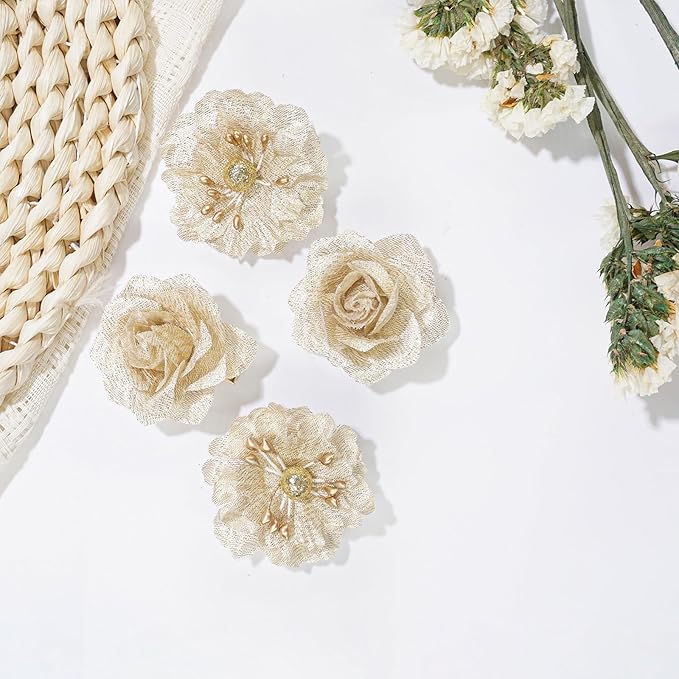 Baby Girls Floral Hair Bows Clips, 4Pcs Glitter Gold Flower Hair Barrettes Alligator Clips, Hair Accessories for Toddlers Kids Teens