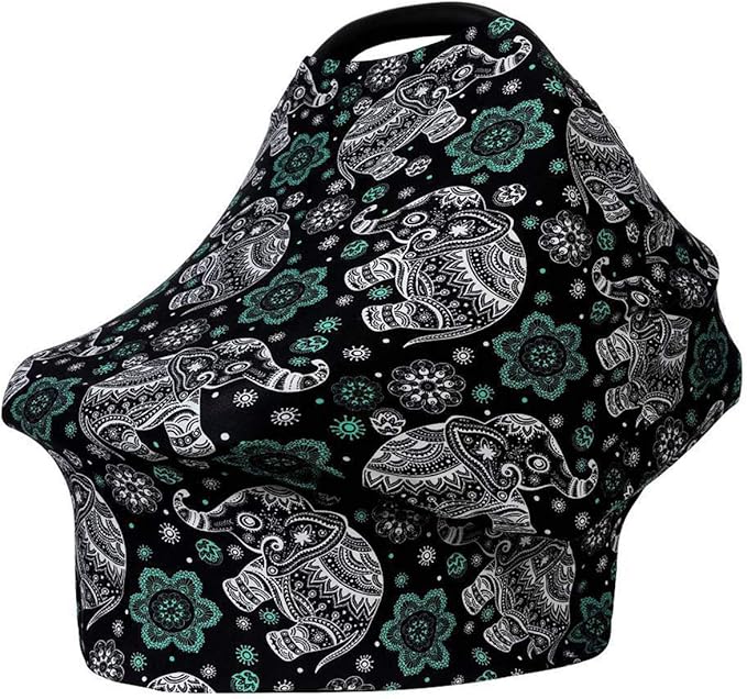 XNN Nursing Cover for Baby Breastfeeding - Car Seat Canopy,Shopping Cart, High Chair, Stroller - All-in-1 Soft Breathable Stretchy 95% Cotton Infinity Nursing Cover Up for Girls, Boys (Elephant)