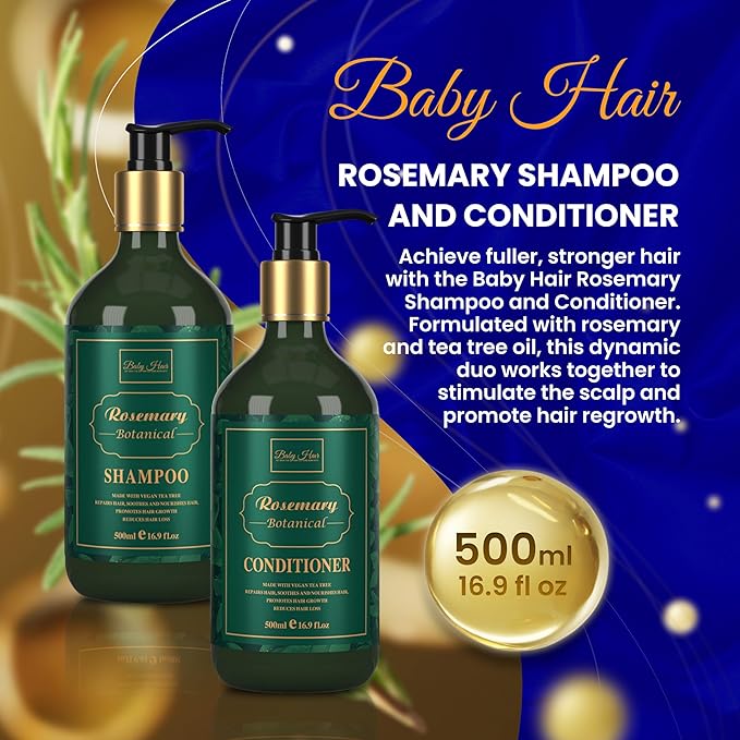 Baby Hair Botanical Shampoo & Conditioner Set - Anti Hair Fall & Hair Growth Formulas with Panthenol, Tea Tree Oil, Multivitamins (A, B3, D)