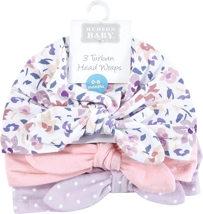 Hudson Baby Infant Girls Turban Cotton Headwraps, 0-24 Months