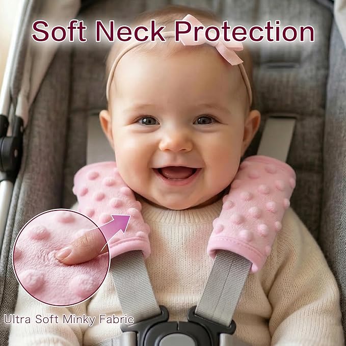 Pro Goleem Car Seat Strap Covers for Babies Girl Soft Car Seat Strap Shoulder Pads for All Car Seats, Stroller, Pushcar, Small Size Designed for Newborn, Pink