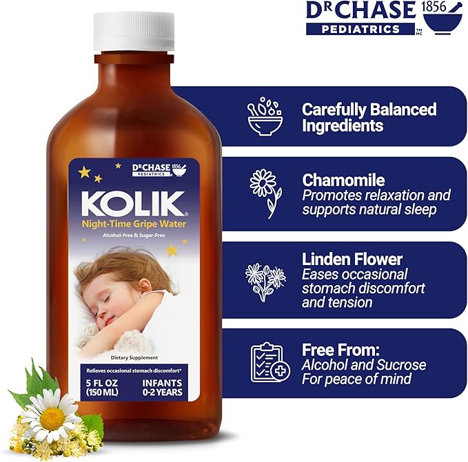 Dr. Chase Kolik Nighttime Gripe Water for Babies, Night Time Gripe Water for Infant Colic and Gas Relief, Safe and Soothing Colic Baby Relief - 5 Fl Oz