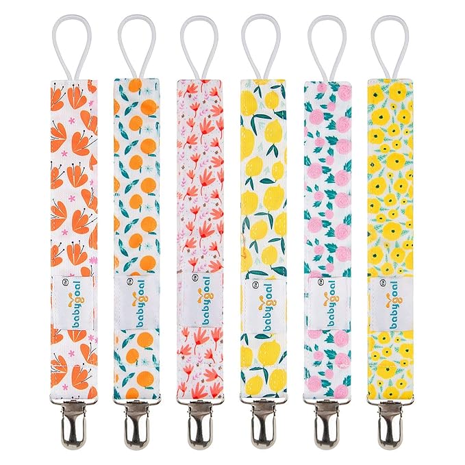babygoal Girl Fruit Pacifier Clips, 6 Pack Pacifier Holder Clip for Baby Boys and Girls Fits Most Pacifiers