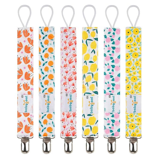 babygoal Girl Fruit Pacifier Clips, 6 Pack Pacifier Holder Clip for Baby Boys and Girls Fits Most Pacifiers