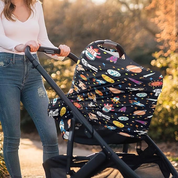 GIFTPUZZ Space Planet Multi-Use Car Seat Covers & Nursing Cover - Versatile Carseat Canopy for Privacy Protection, Breastfeeding, Shopping Cart & Stroller Covers - Infinity Scarf Design for Moms