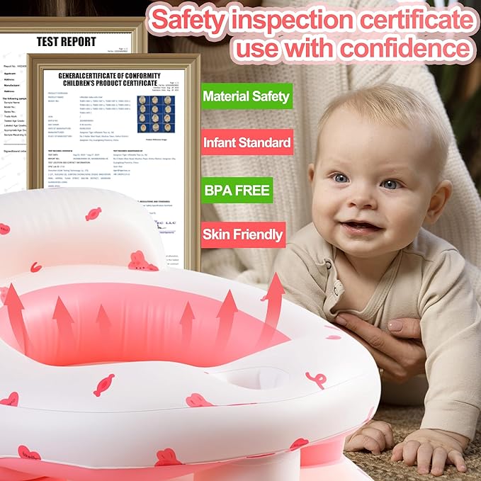 Upgraded Inflatable Baby Seat with Safety Guardrails, Thicker Sit Me Up Floor Seat for Baby Chair Sit Me Up, Blow Up Baby Chair Built in Air Pump for Babies 3-36 mth